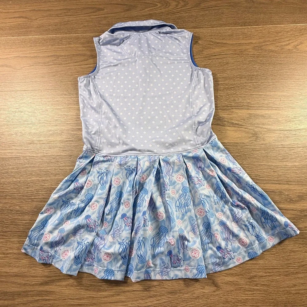 Turtles and Tees Girls Blue Polka Dot Jellyfish Sleeveless Golf Dress Size S